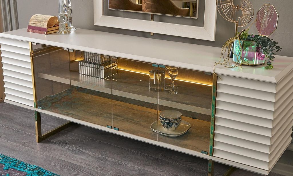Anrichte Garnitur Sideboard mit Spiegel Esszimmer Holz Produktbild 