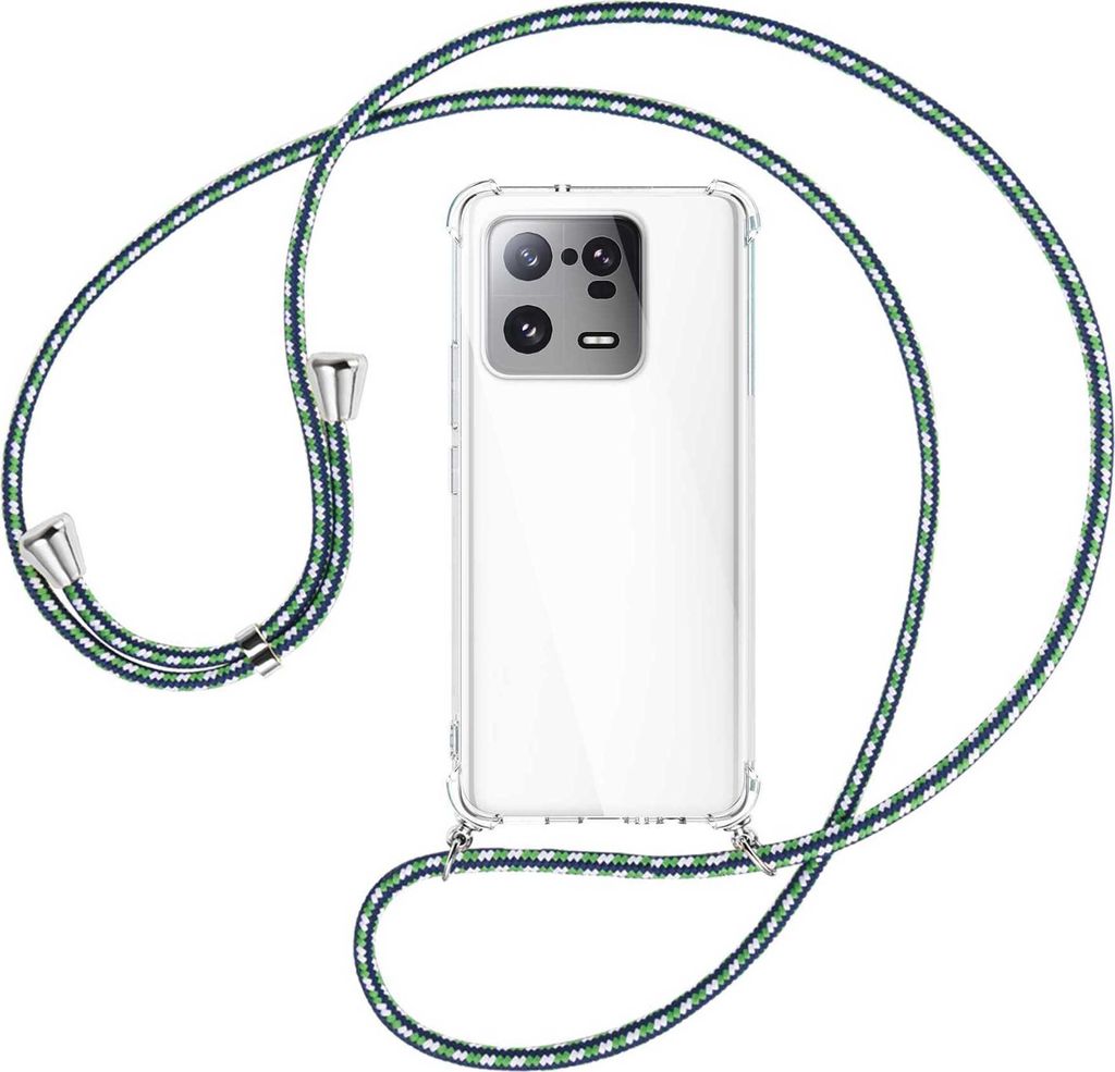 Handykette Backcover-Schutzhülle mit Band (Metall silberfarben) für Xiaomi 13 Pro (6.73'') - grün/blau/weiß