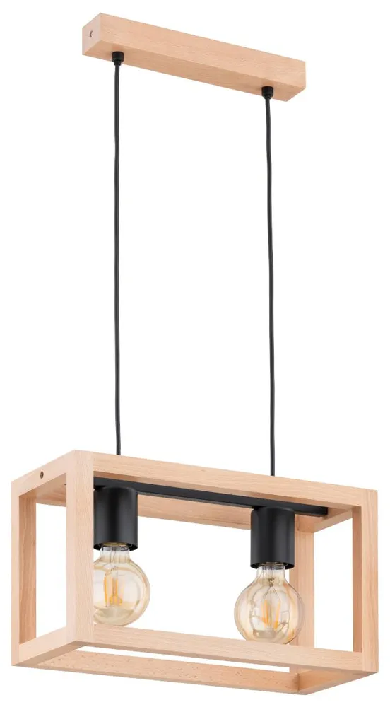 Lustre suspension bois PAKO 2 lumières noir pour table salle à manger