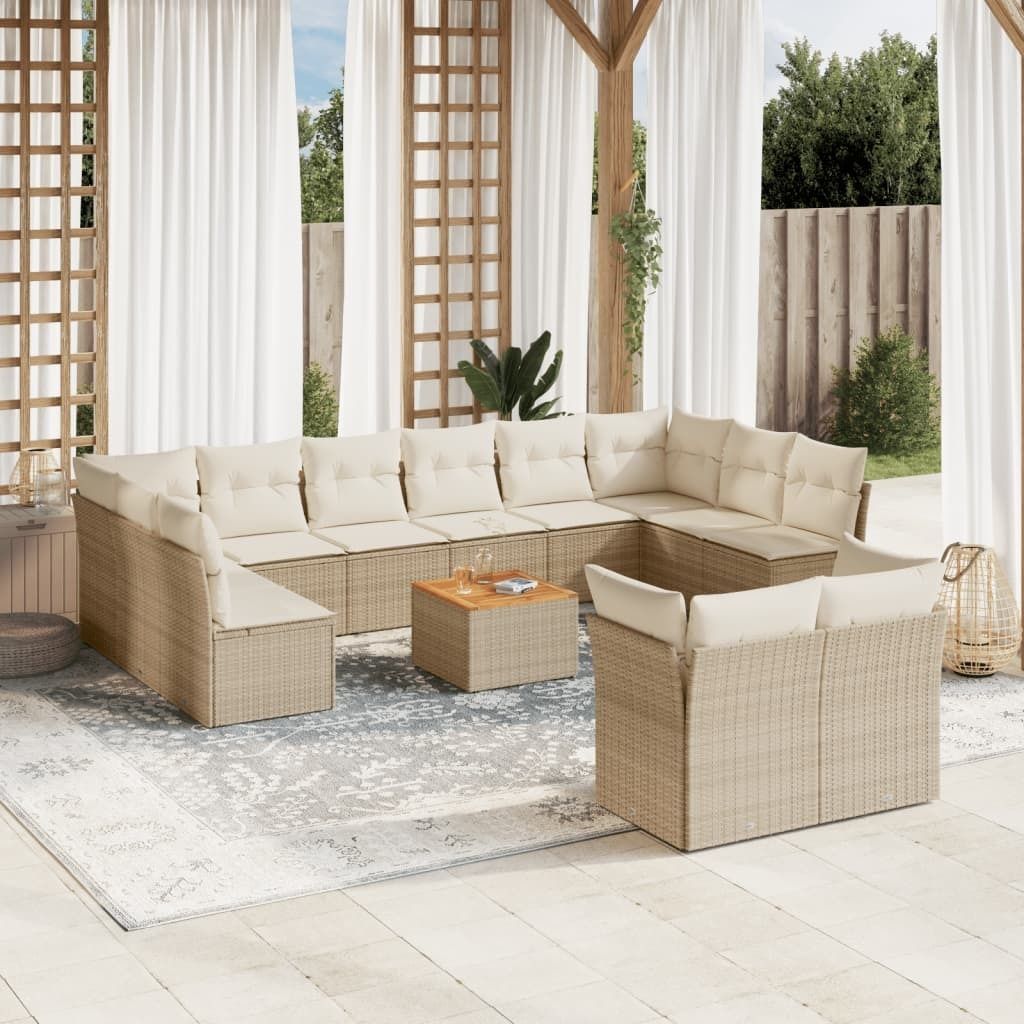 Maison Exclusive - 13-tlg. Garten-Sofagarnitur mit Kissen Beige Poly Rattan