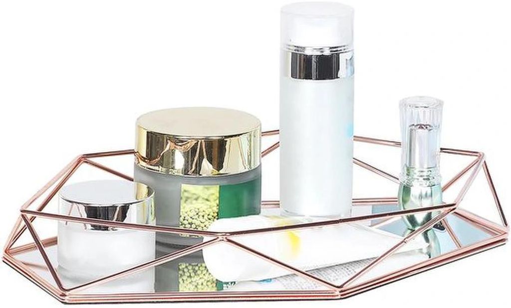Azomor Eleganter metallischer Organizer für Schmuck und Kosmetik mit Spiegel
