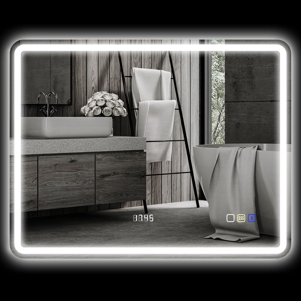 Specchio da bagno a LED HOMCOM, pannello antiappannamento, Immagine del prodotto 