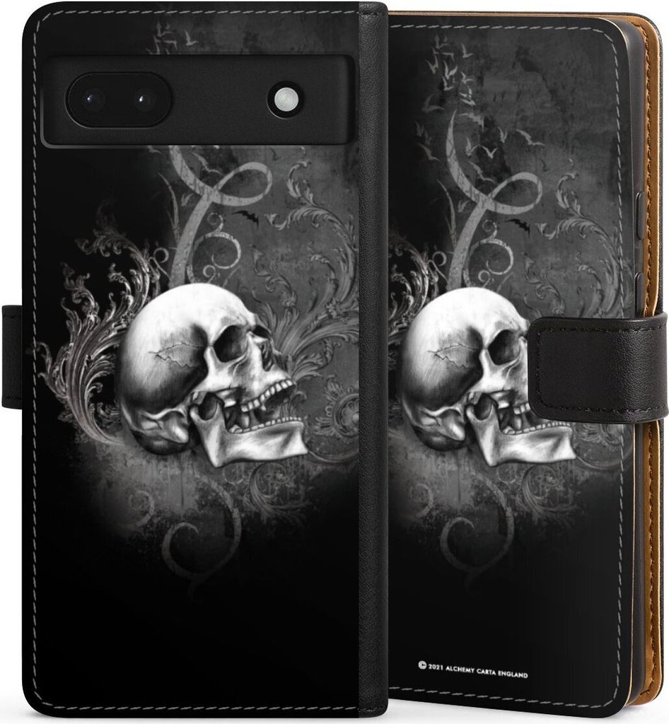 DeinDesign Klapphülle für Google Pixel 6a Handytasche Lederhülle Tasche Gothic Schädel Totenköpfe