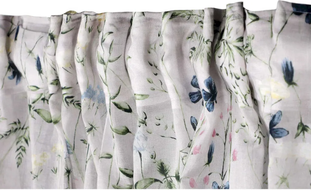 Écharpe à passants cachée 130x250 cm Crème Bleu Vert en Polyester Fleurs