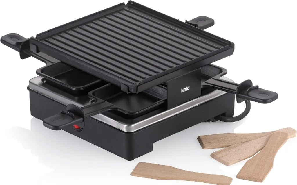 Appareil à Raclette Grill 4 Personnes Design Noir Kela Geneva 21,5x21,5cm