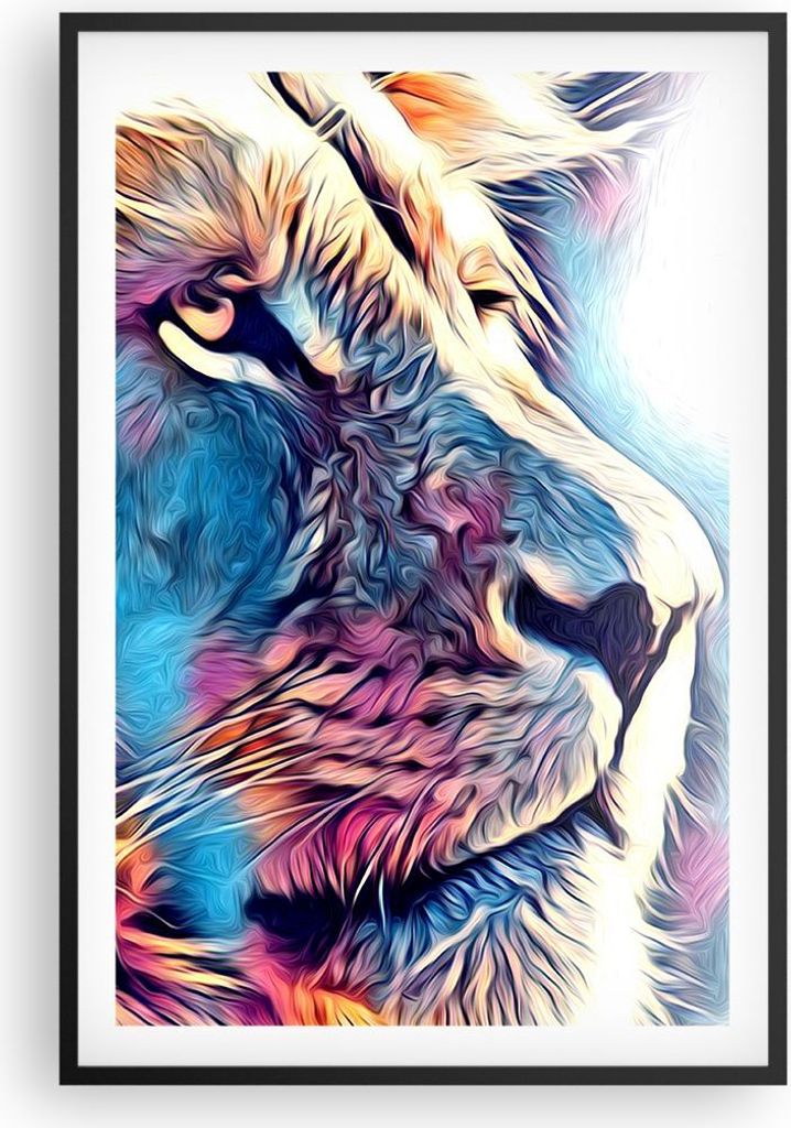 Gerahmtes Poster - Schwarzer Rahmen - Löwe Mähne Märchen - 61x91,5 cm - Wand Bild - Wanddeko - Wandbilder - Kunstposter - Wandposter - Bilderrah...