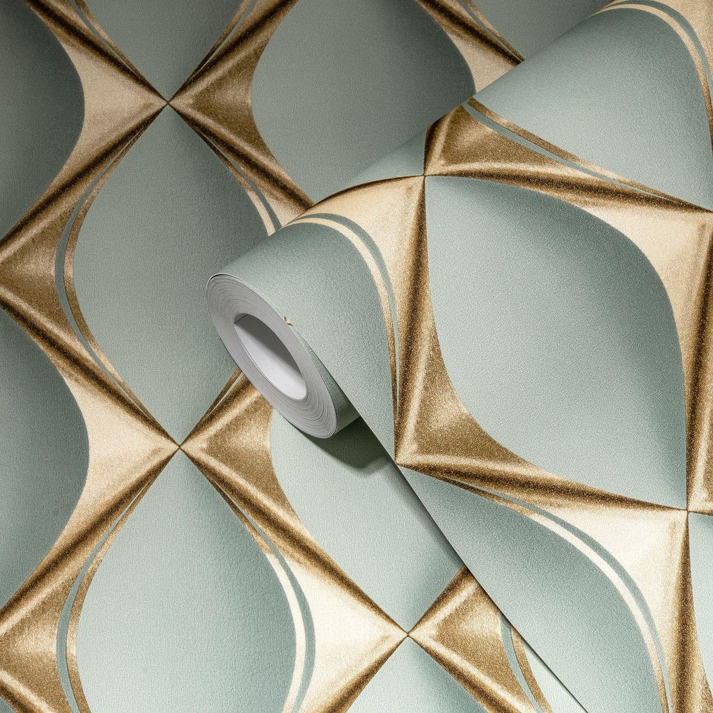 A.S. Creation | 3D Tapete | Vliestapete | Kollektion MY HOME MY SPA | 386913 | Grün | 10.05 x 0.53 m | 3D Optik | Wohnzi