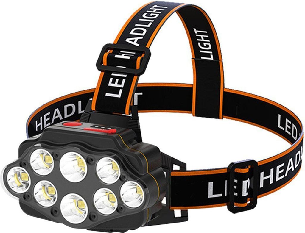 8 LEDs Superhelle Stirnlampe Outdoor Camping Wandern Stirnlampe Kopfmontierte Nachtangel-Scheinwerfer Bergbaulampe 4 Beleuchtungsmodi Verstellbares...