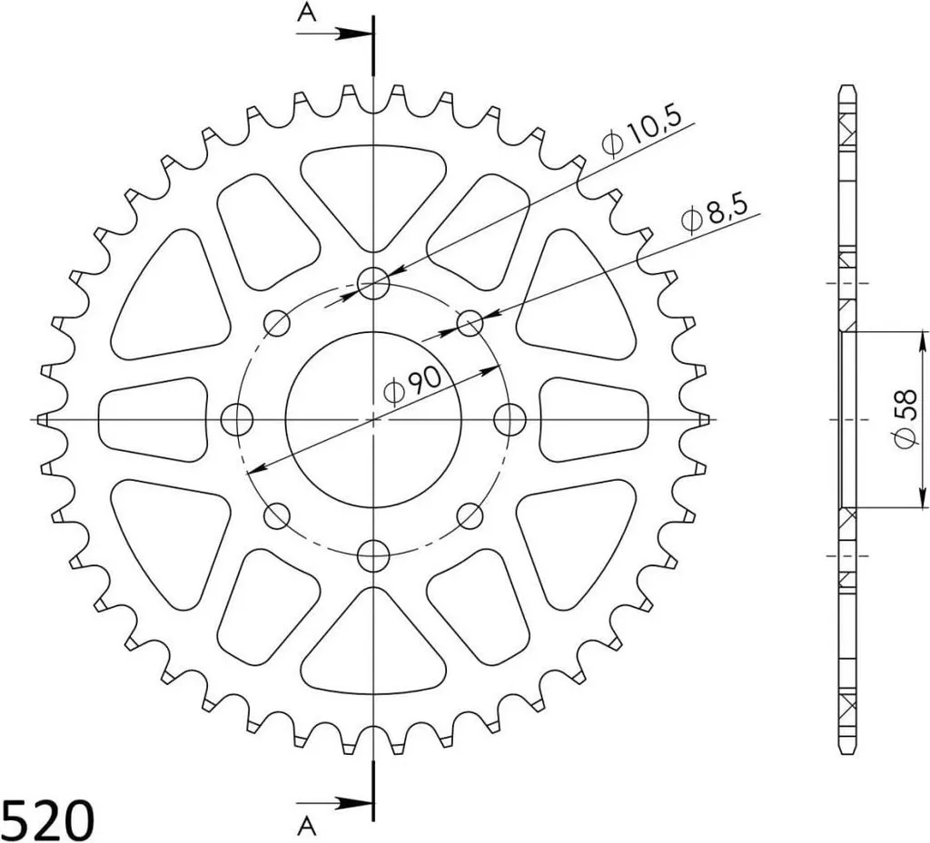 Couronne 45 Dents Orange Supersprox Pas 520 Aluminium Renforcé avec 4 Trous