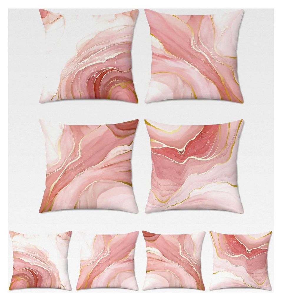 4er Set Kissenbezüge Marmor Doppelseitig Abstrakt Modern Samt Dekorative Kissenhüllen für Sofa Schlafzimmer Wohnzimmer Zuhause Dekoration Rosa 4...