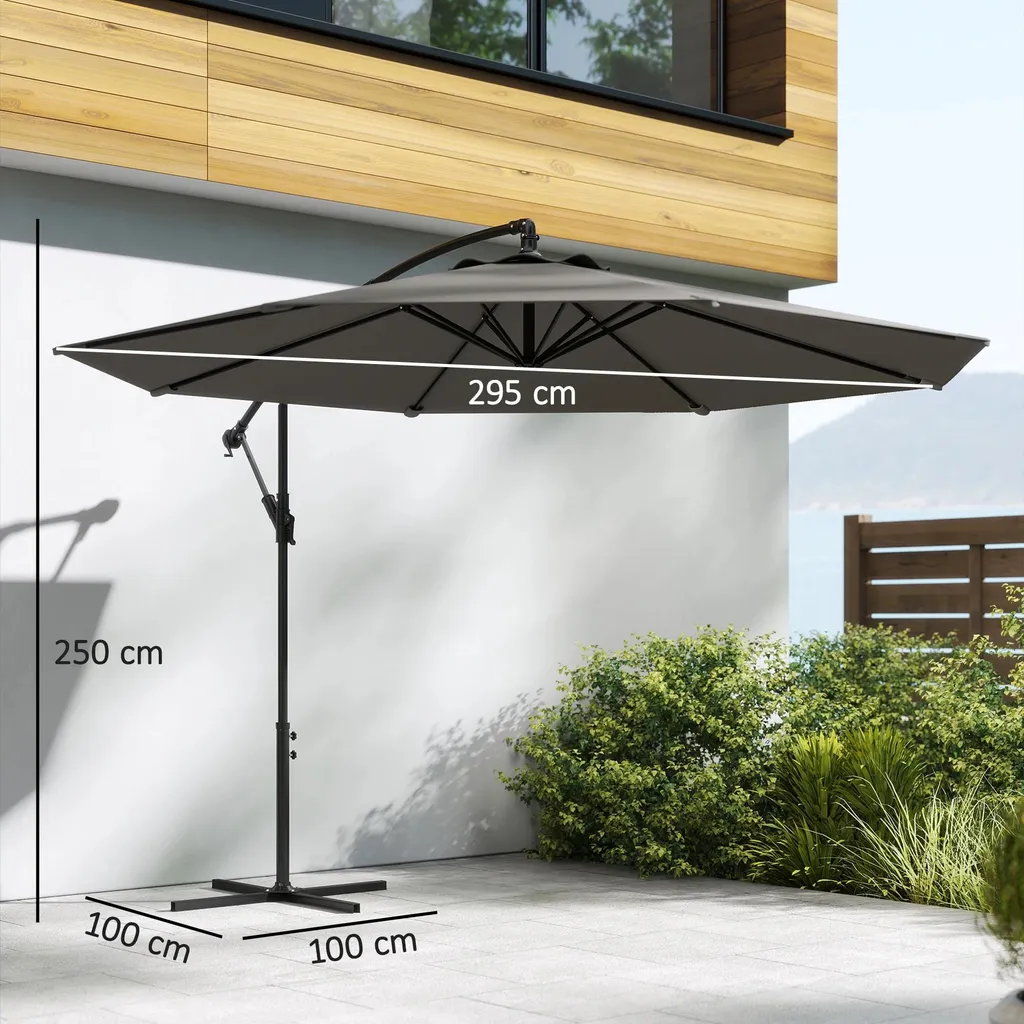 Parasol Gris Ø 3m Anti-UV - Structure Stable avec Manivelle Facile - 3