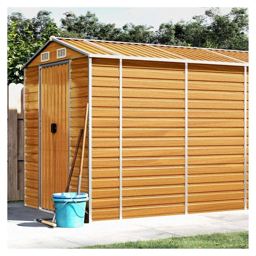 Gerätehaus Hellbraun 191x810x198 cm aus verzinktem Stahl, wetterfestes Gartenhaus für Rasenmäher, Möbel und Campingzubehör