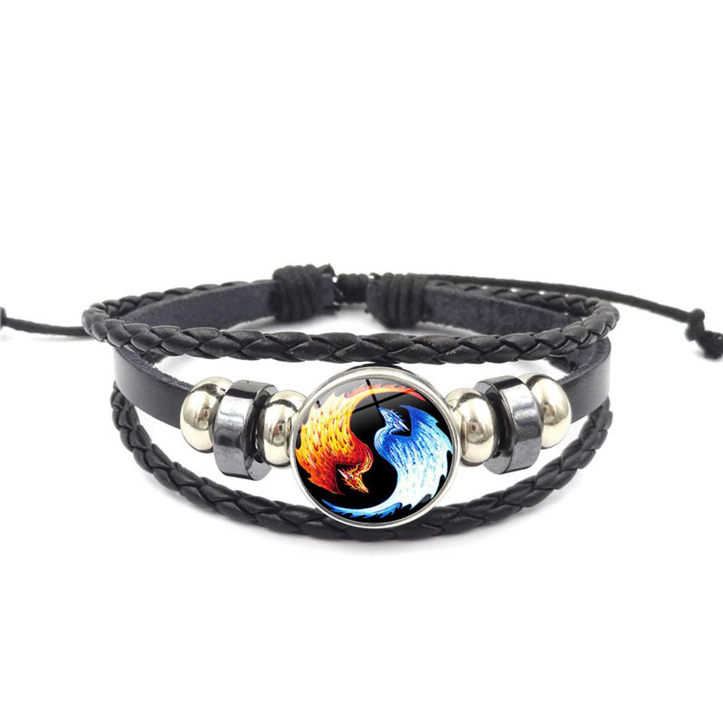 Vintage Uni Yin Yang Muster mehrschichtiges Kunstleder verstellbares Armband-4#