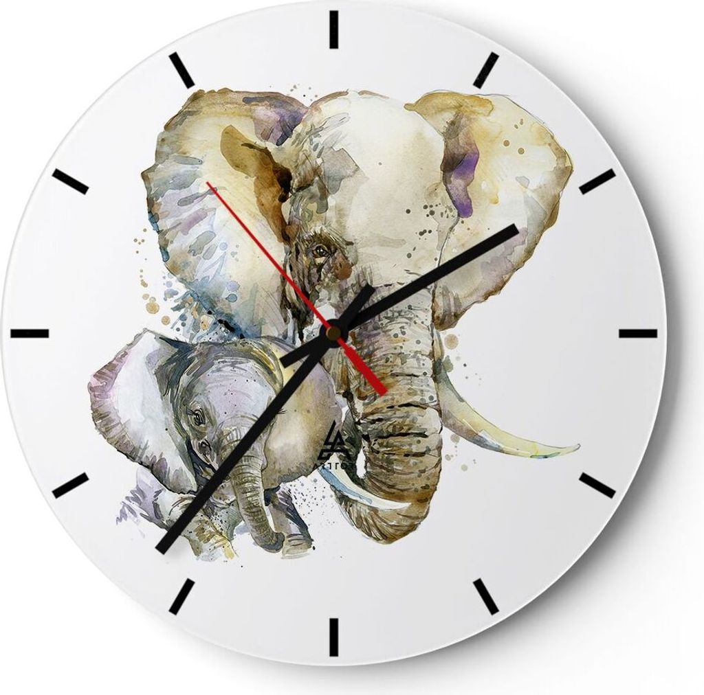 Wanduhr - Rund - Glasuhr - Elefanten tier safari afrika - Produktbild 