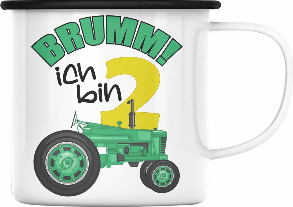 Trendation - 2. Geburtstag Emaille Tasse Geschenk Becher Zweiter Bday Geschenkidee 2 Jahre Alt Baby Junge Jungs KakaoEmaille Tasse Traktor (Schwarz)