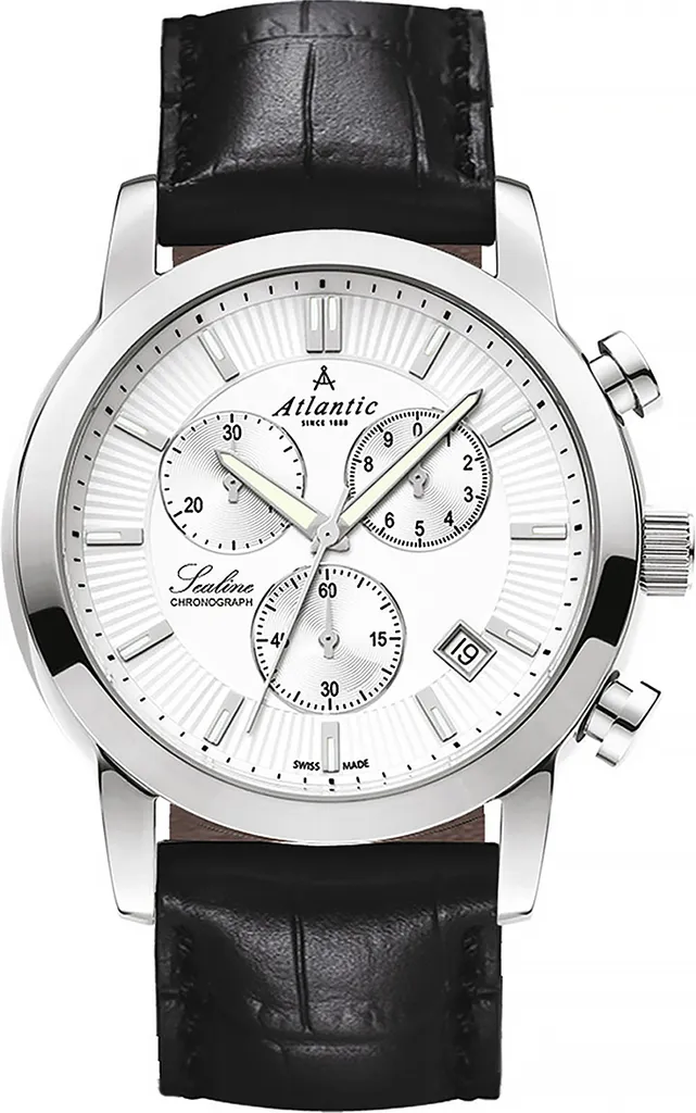 Montre chronographe homme Atlantic Sealine avec bracelet cuir véritable