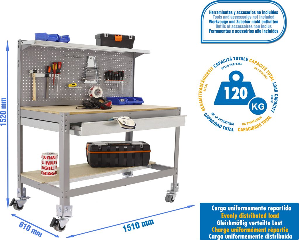 SIMONWORK MOBILE BT3 BOX 1500 CINZA/MADEIRA Metallwerkbank