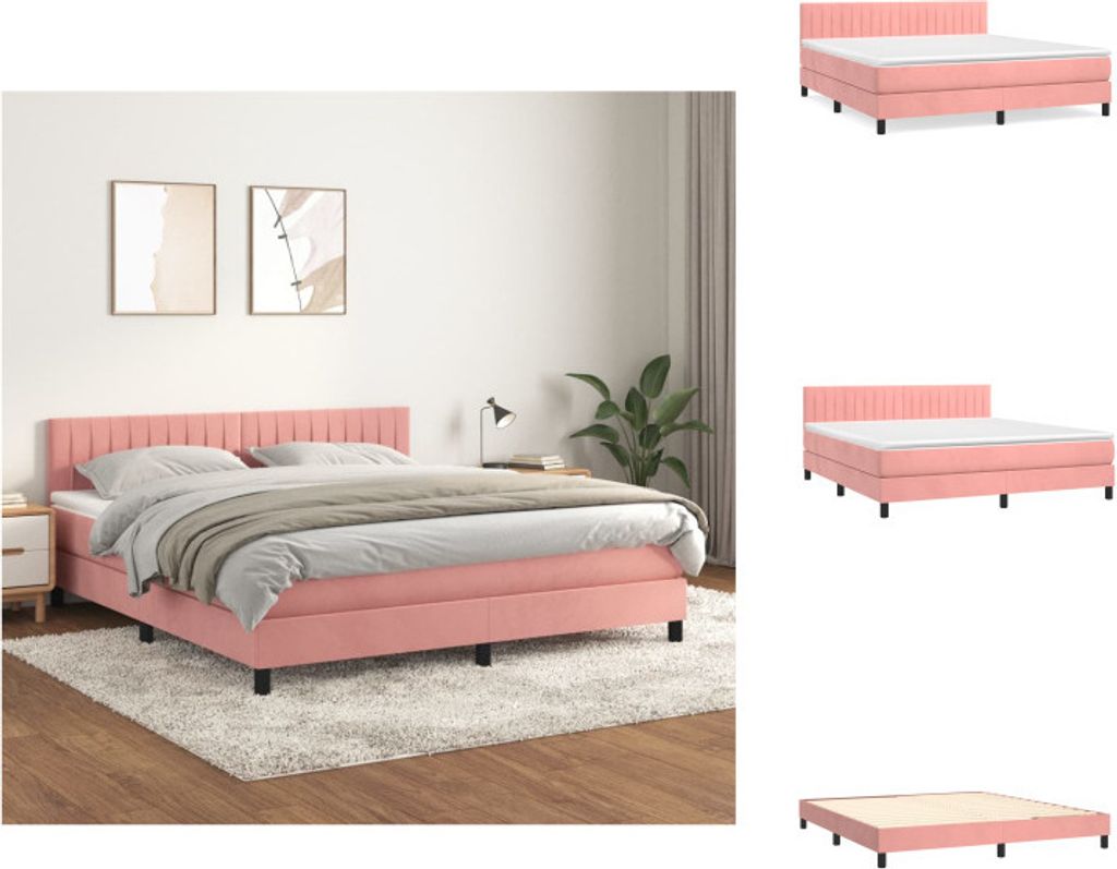 vidaXL Boxspringbett mit Matratze Rosa 180x200 cm Samt - Betten & Bettgestelle