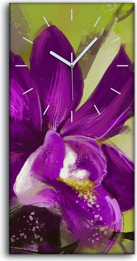 Leinwand Uhr Küche Wohnzimmer Bild 30x60 Kunst groß Orchideenblüten Malerei - weiße Hände
