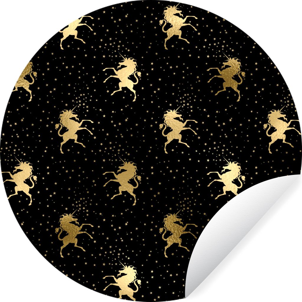MuchoWow Runde Wandtattoo - Wandsticker Tapete Aufkleber Muster - Einhorn - Gold Ø 100 cm Selbstklebend und Repositionierbar - Wandaufkleber - K...