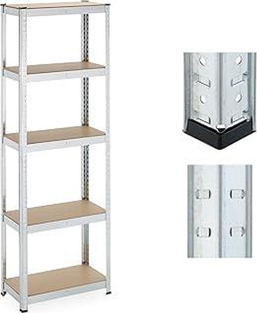 Schwerlastregal, HxBxT: 180x60x30 cm, 500 kg, verzinkter Stahl, Lagerregal Keller, Garage, zum Stecken, Silber