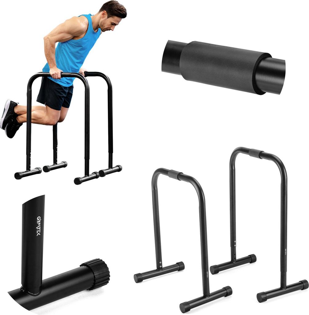 Gymtek Dipstation, Dip Ständer, Stahl Dip Station, Kraftstation für Zuhause - bis 250 kg - Workout, Home Gym, Krafttraining - Höhenverstellbar...