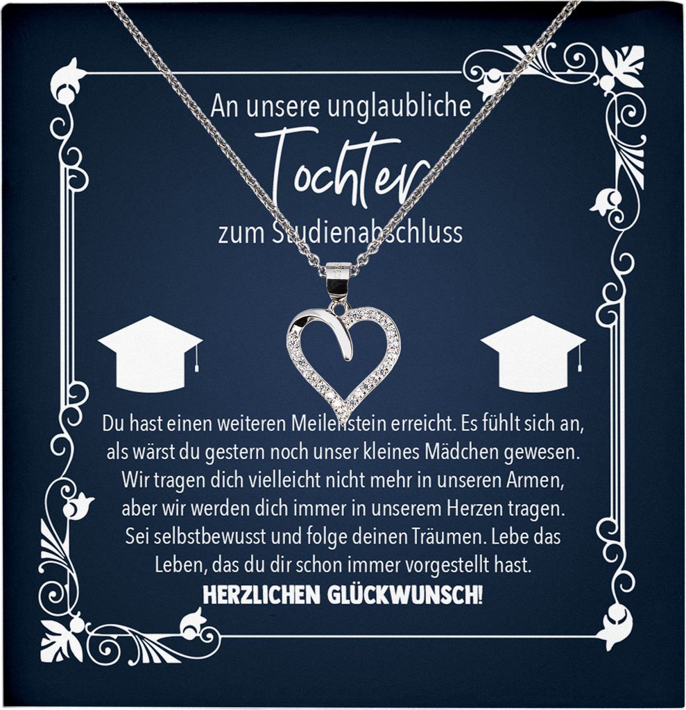 22Feels Echt Silber Halskette - Tochter Uni Abschluss Geschenk Frauen Master Bachelor Absolventin Schmuck Set PhD Hochschule - Herz Anhänger, Karte