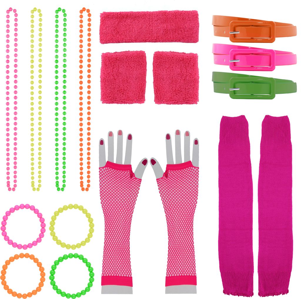 18 teiliges 80er Jahre Kostüm Set für Damen - Ketten, Produktbild 