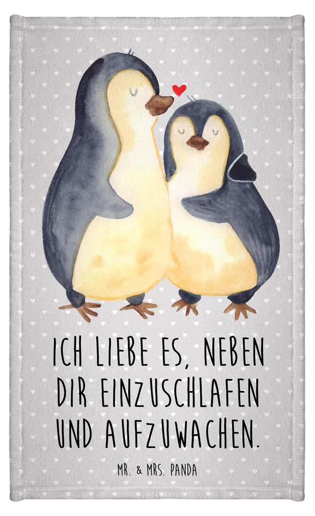 Mr. & Mrs. Panda Handtuch Pinguine Einschlafen - Grau Pastell - Geschenk, für Frauen, gäste wc, Gäste-WC, Freund, Frotteetuch, Freundin, gästeh...