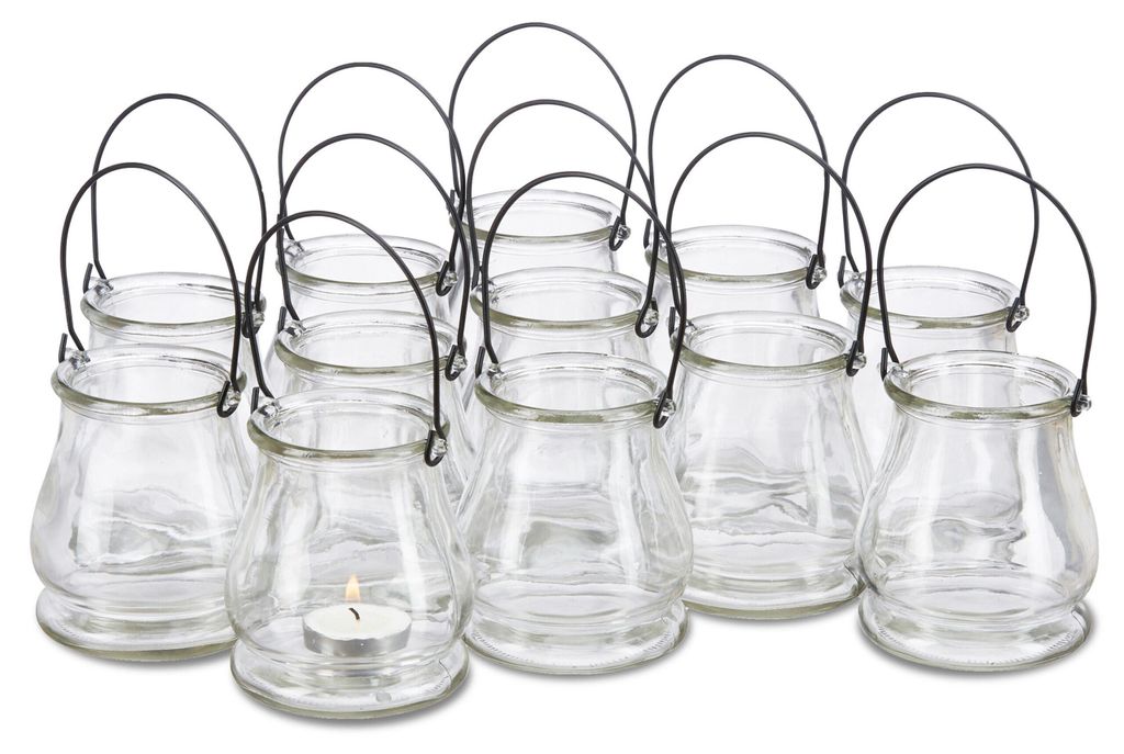 48 windlichten van glas, ronde glazen vaas met handvat, Productafbeelding 