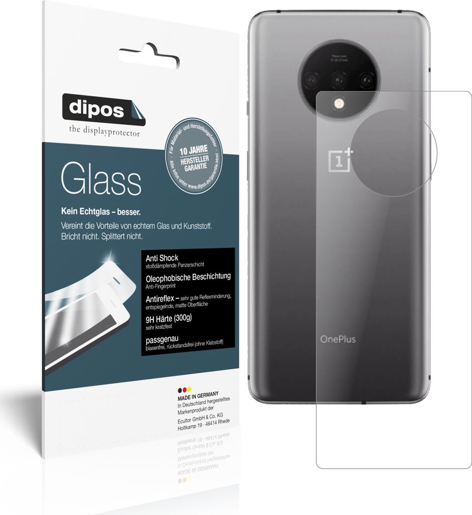 2x Schutzfolie für OnePlus 7T Rückseite matt - Anti-Shock 9H Folie dipos Glass Kunststoffglas