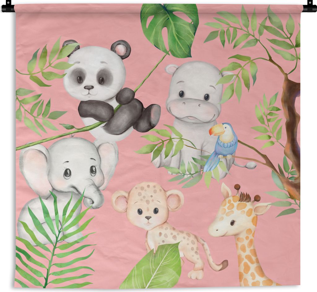 MuchoWow Wandteppich Wandbehang Dschungel - Rosa - Tiere 150x150 cm Tapisserie Dekoration Wandtuch - Wohnaccessoires - Modernes