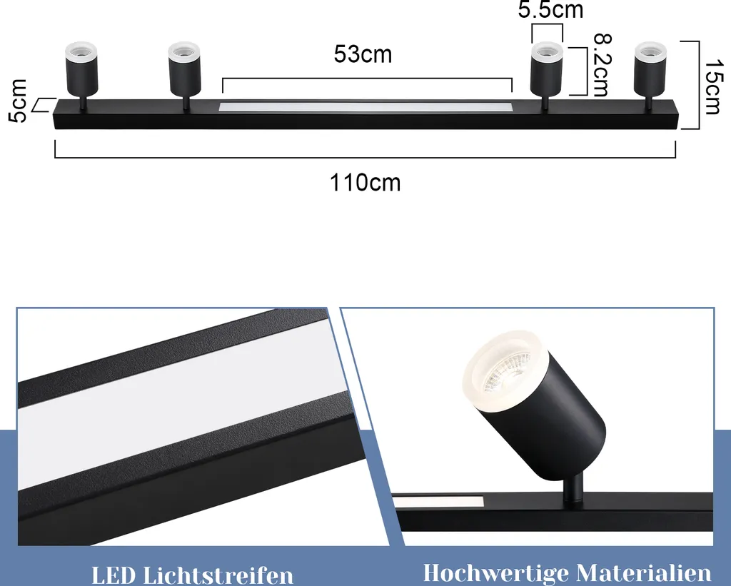 Rampe de Spots de Plafond Design Noir Orientable avec Intensité Variable ZMH