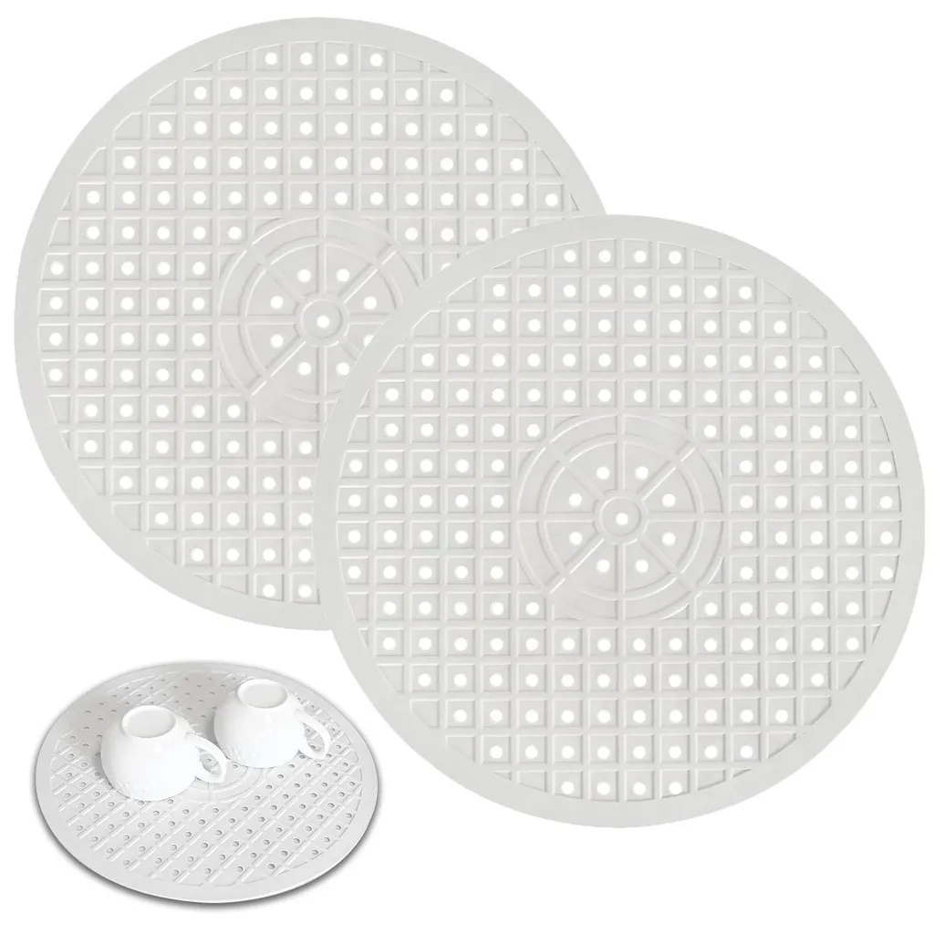 Tapis de lavabo rond en caoutchouc blanc 31x31 cm | Lot de 2 pièces