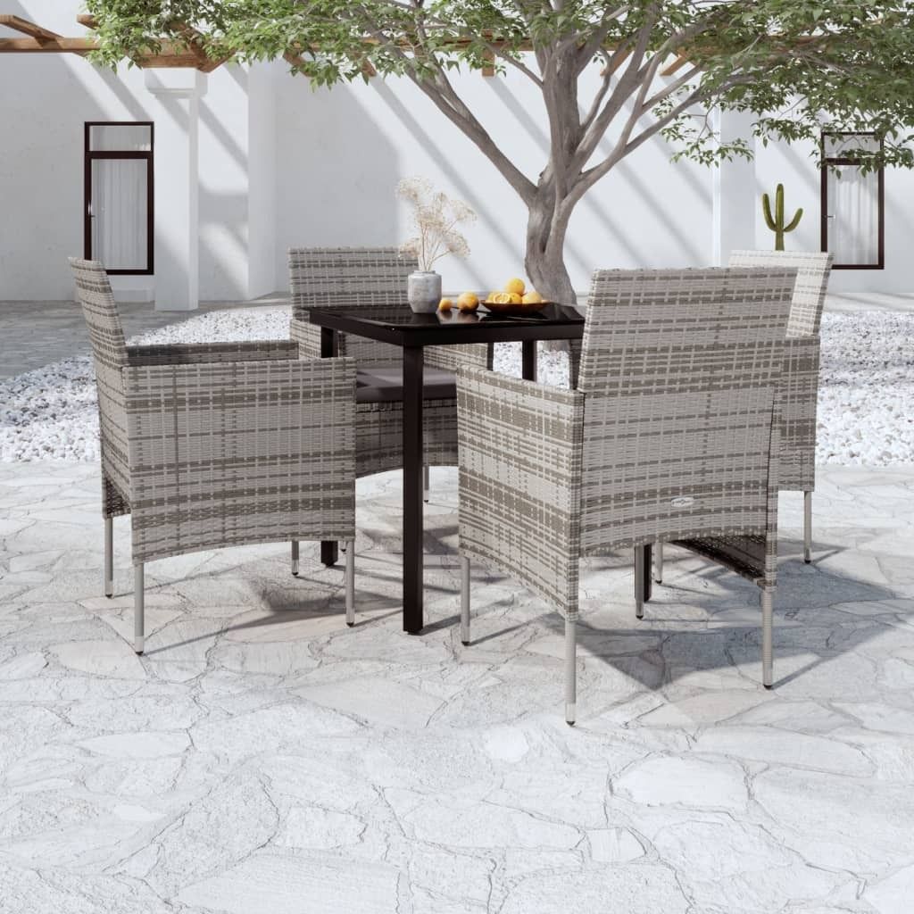 Maison Exclusive - 5-tlg. Garten-Essgruppe mit Kissen Grau und Schwarz