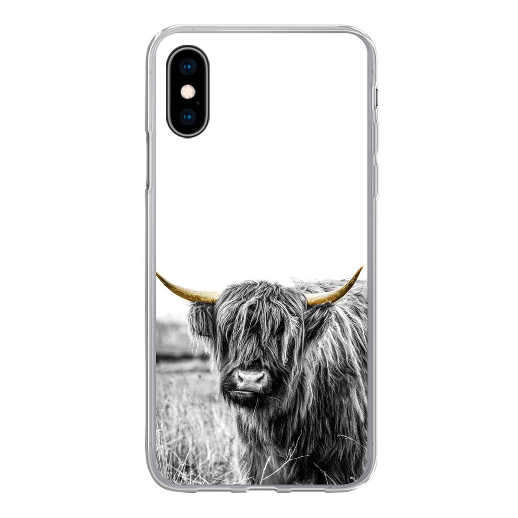 MuchoWow Handyhülle Schutzhülle Hülle für iPhone X Schottischer Highlander - Gold - Schwarz - Weiß Silikon Softcase Handy Hülle - Handyhülle