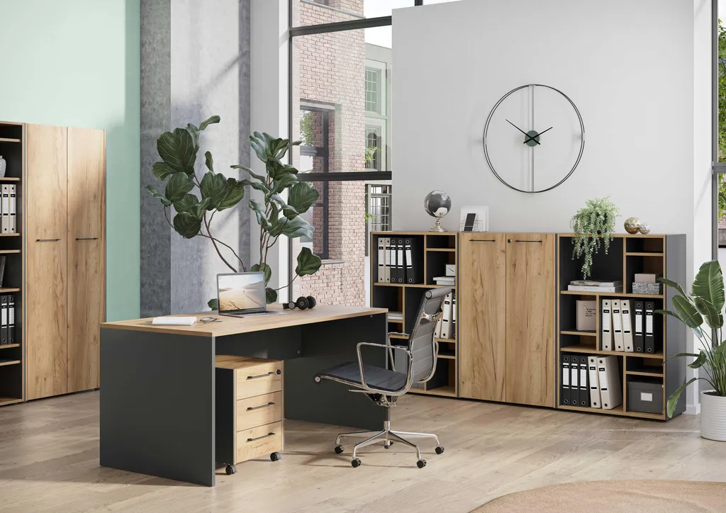 Armoire Robert 196 cm anthracite et chêne avec portes verrouillables - 5
