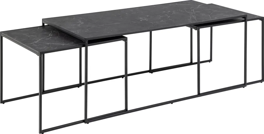 Infinity Ensemble de tables basses 3 pièces aspect marbre noir chic