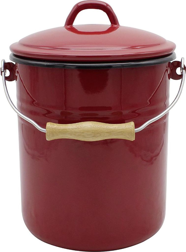 Mülleimer M10R mit Deckel emailliert, rot, 10 Liter Produktbild 