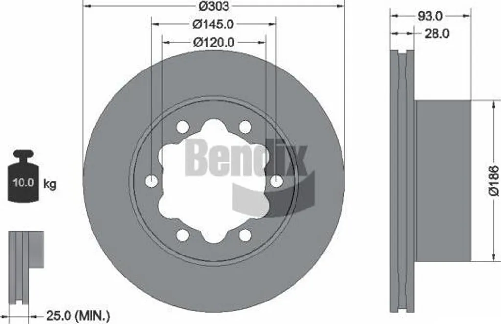 Disque de Frein Haute Résistance BENDIX BDS1131 pour 2E0615601 OE Qualité
