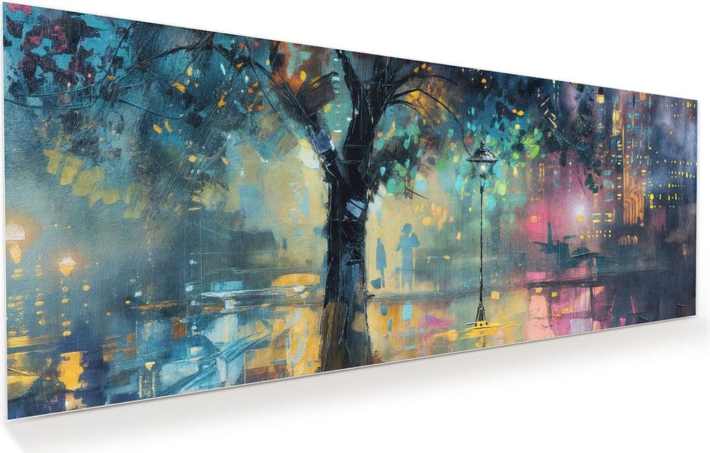 Glasbild 100x40cm in XXL für Wohnzimmer, Schlafzimmer Motiv Regen in der Stadt