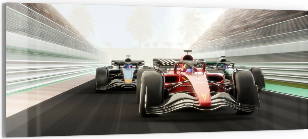 DEQORI Glasbild Echtglas 150x60 cm 'Rasantes Duell' Wandbild Bild modern Deko