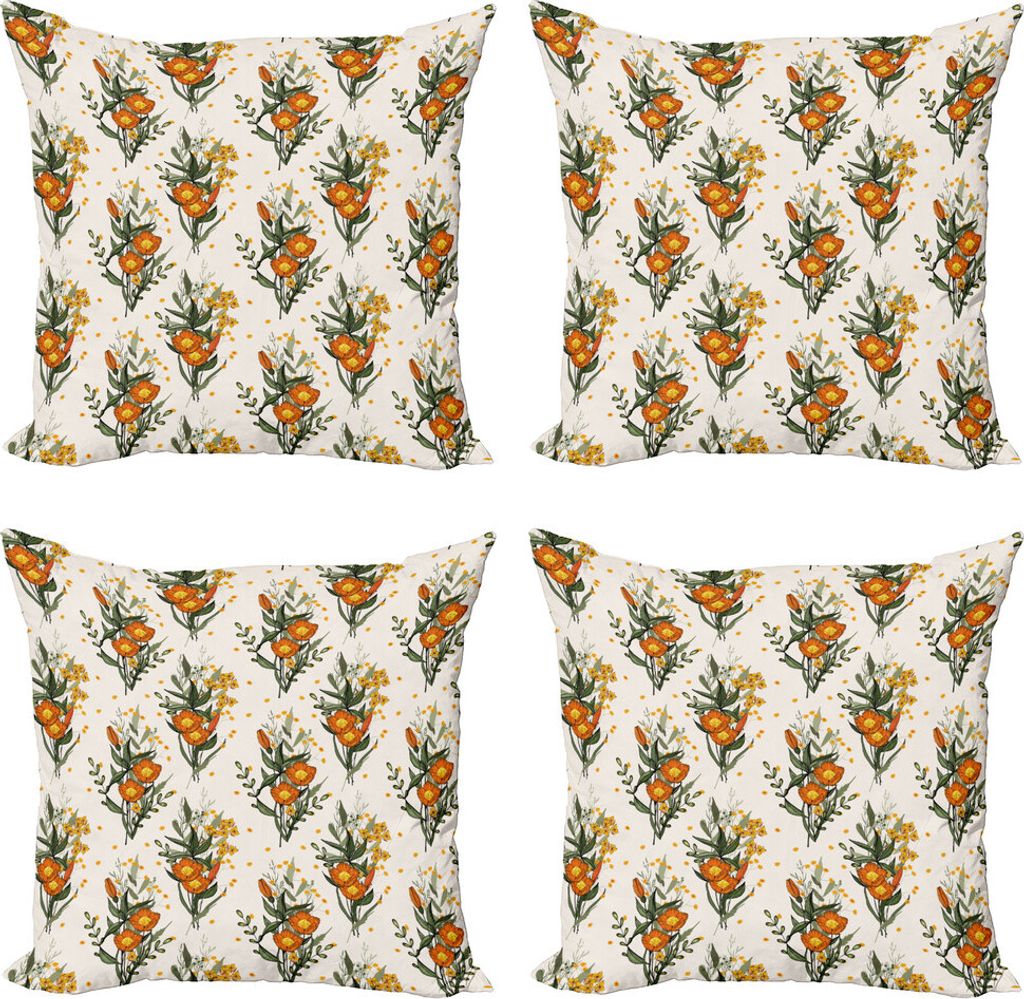 ABAKUHAUS Hawaii Kissenbezug Set (4 Stück), Vintage California Poppy, Moderner Doppelseitiger Digitaldruck, 45 cm x 45 cm, Burnt Orange Champagne