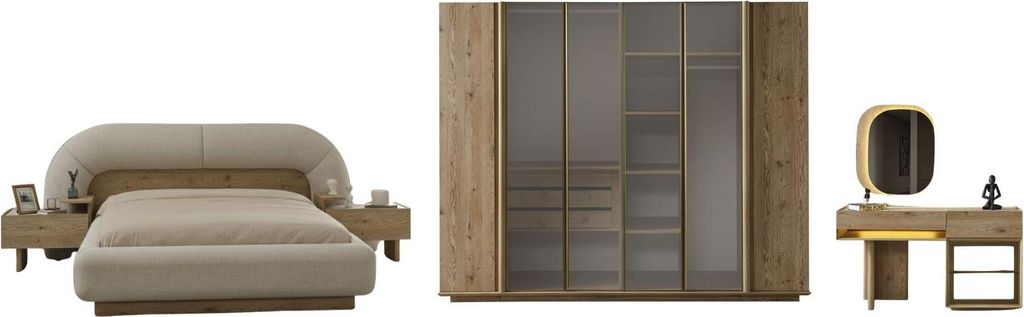 Schlafzimmer Set Anka Holzwerkstoff Beige Natur, Set:Typ-1