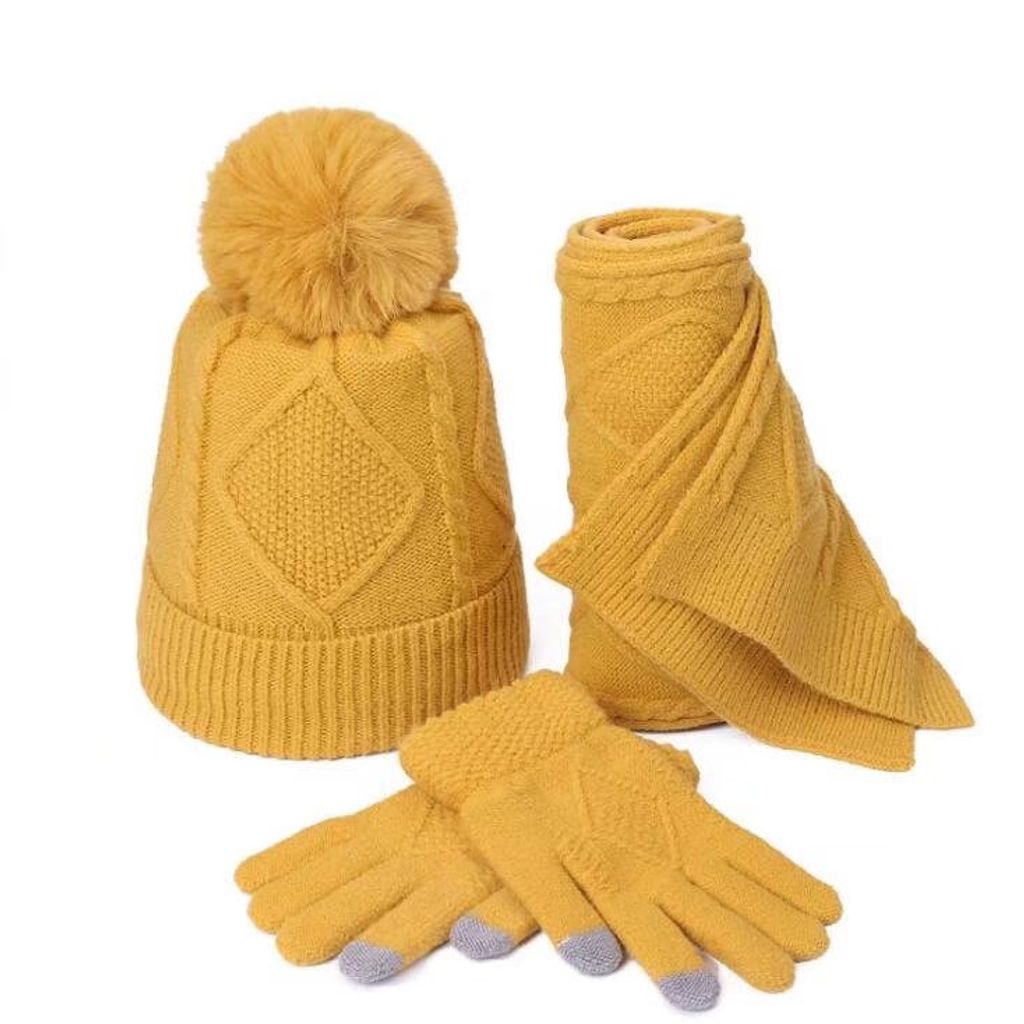 Stricken Mütze Schal Handschuhe Set-Frauen Männer Unisex Zopfmuster Winter kaltes Wetter Geschenkset