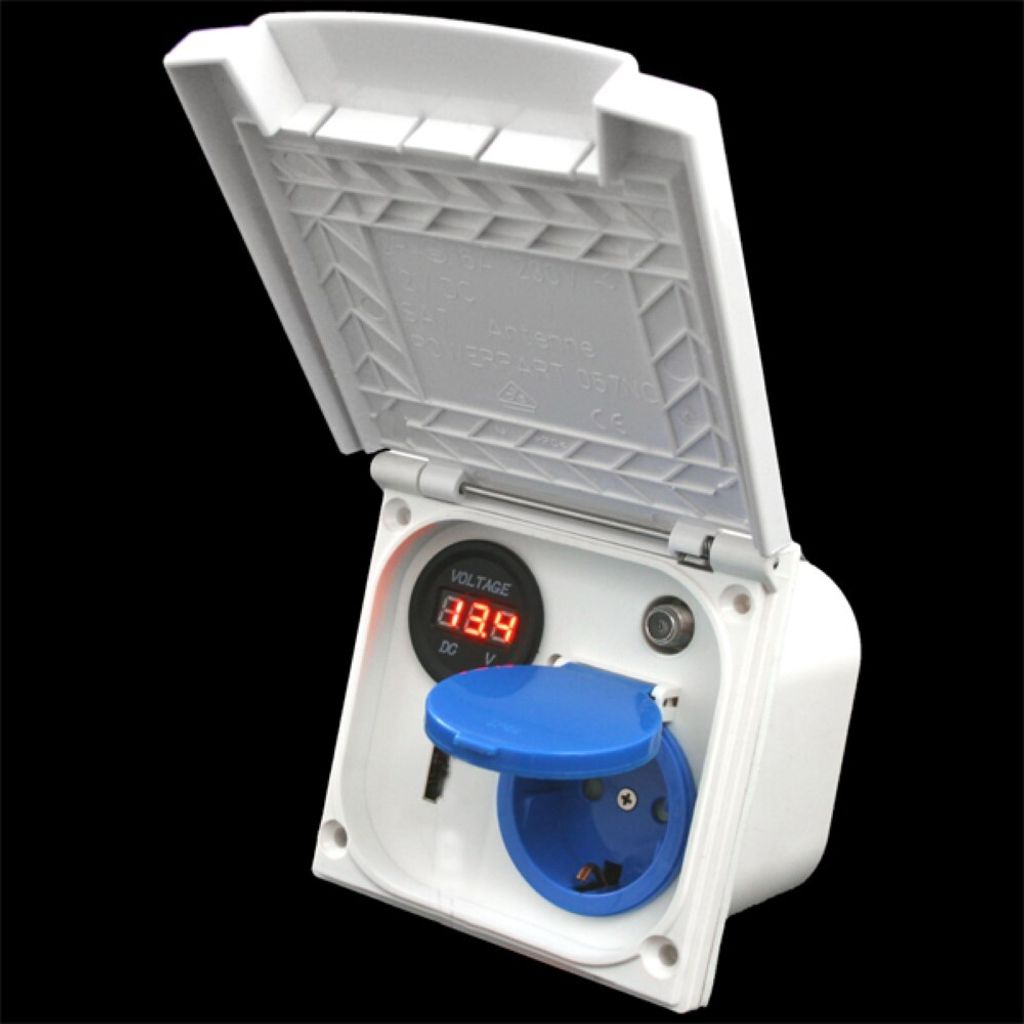 Multifunktions Außensteckdose Wohnmobil Wohnwagen 220V 230V Sat Antenne HDMI 12 Voltmeter Steckdose Schuko