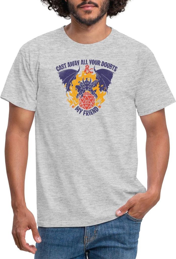 Spreadshirt Dungeons And Dragons Höllenfeuer Drache D20 Würfel Männer T-Shirt, S, Grau meliert