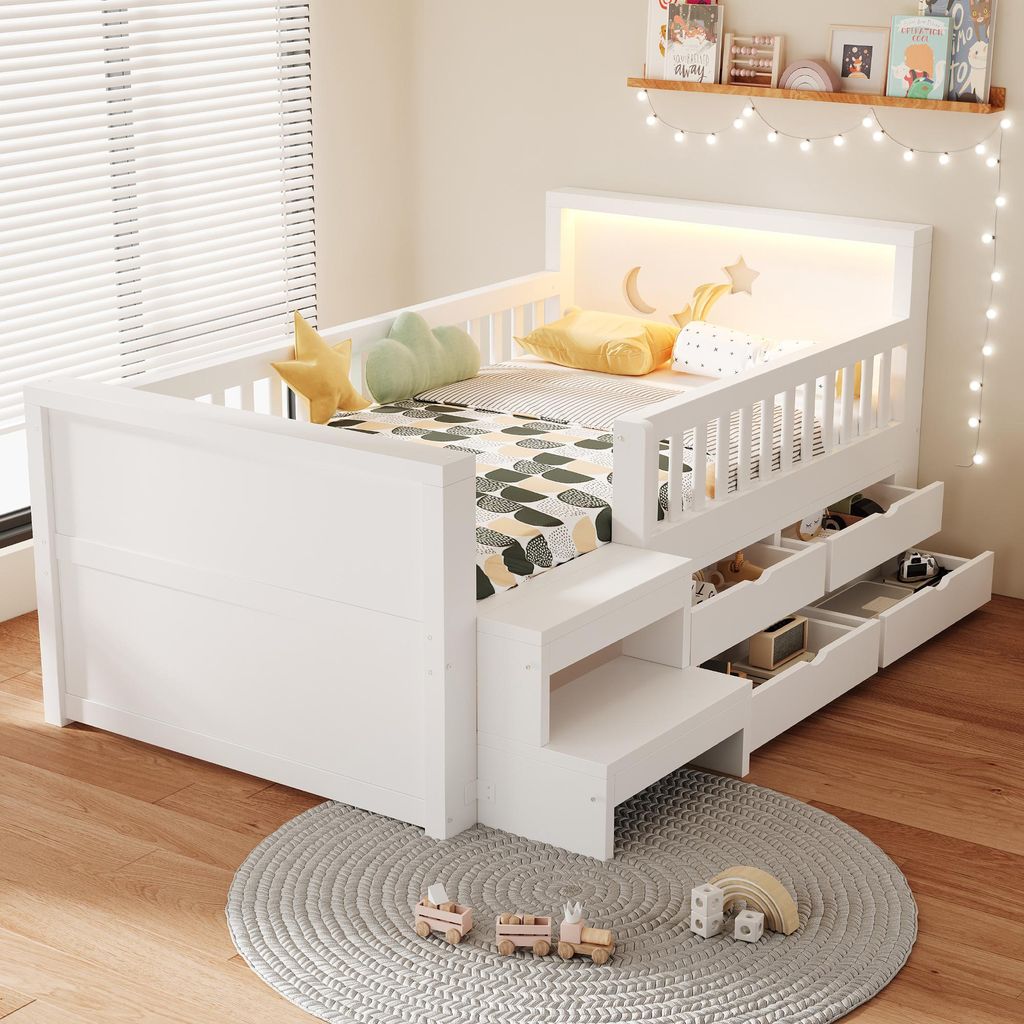 Flieks Kinderbett 90x200cm mit 4 Schublade, Hochbett mit Produktbild 