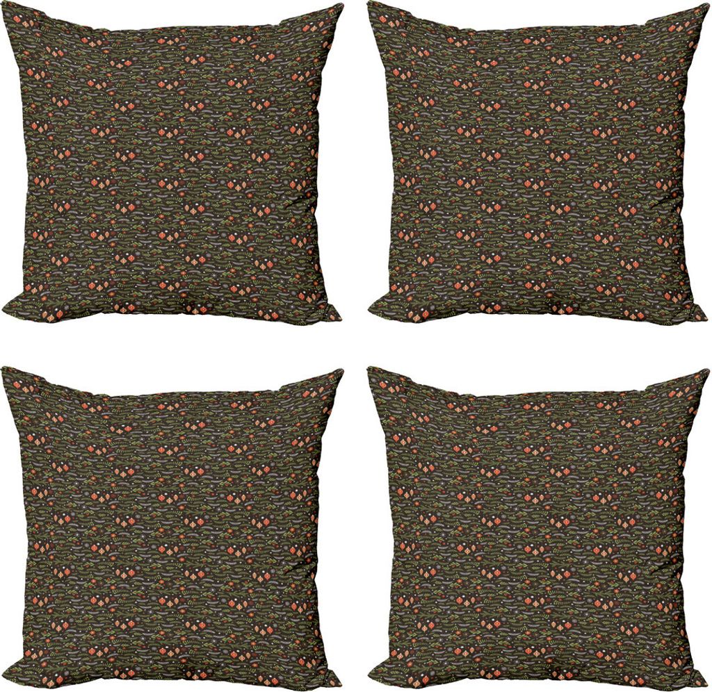 ABAKUHAUS Weihnachten Kissenbezug Set (4 Stück), Mistletoe Kiefer-Zweig, Moderner Doppelseitiger Digitaldruck, 50 cm x 50 cm, Mehrfarbig