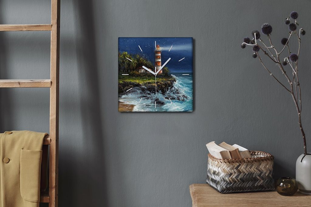 Coloray Hodiny Unikátní 30x30 cm Tiché hodiny Pro obývací pokoj a kuchyň Nástěnné hodiny Plátno Bílé ručičky hodin - maják